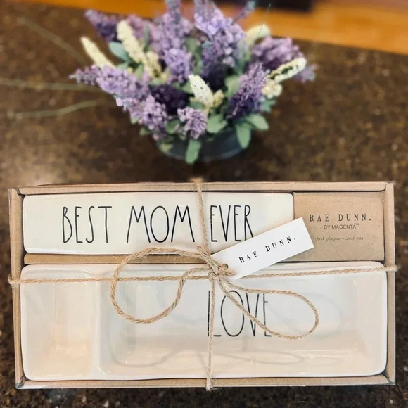 NEW 2 Piece SET Rae Dunn BEST MOM EVER / LOVE Desk Plaque & Tray Office/Organize - Picture 14 of 14